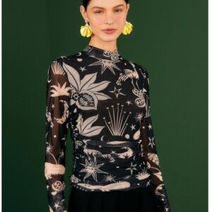 NWT Black & White Cerrado Sky Tulle Blouse Size Large